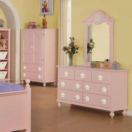 Pink Dresser and Mirror Combo
